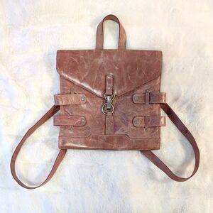 Vintage 90s Dusty Rose Pink Strappy Distressed Strappy Leather Flat Backpack